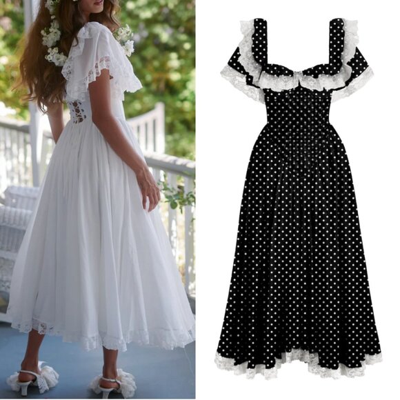 Selkie Dresses & Skirts - Selkie The Black Polka Dot Cupid Midi Dress Small
